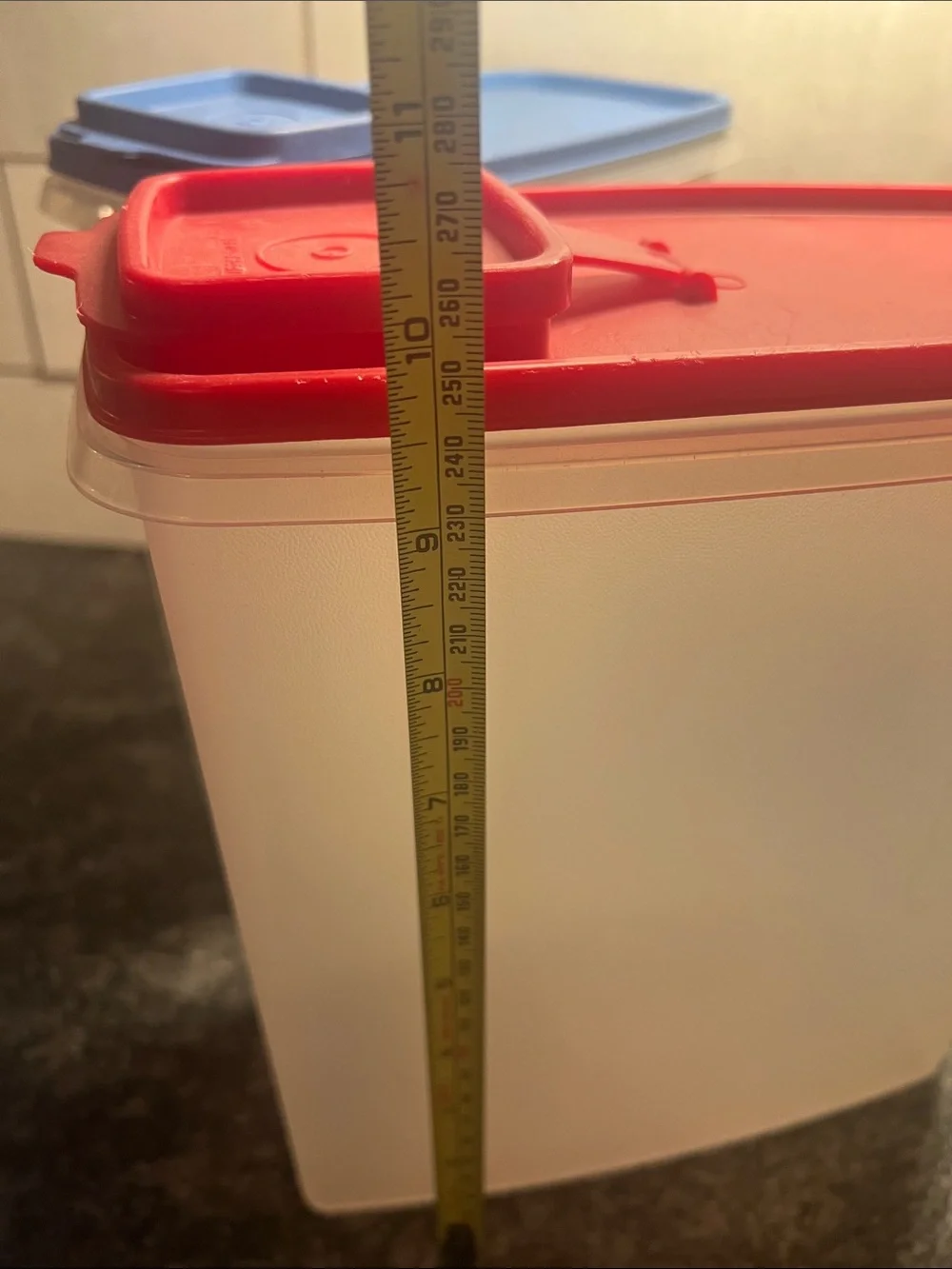 Set of 2 JUMBO Tupperware cereal containers. Red, Blue. Snacks, Flour, Sugar